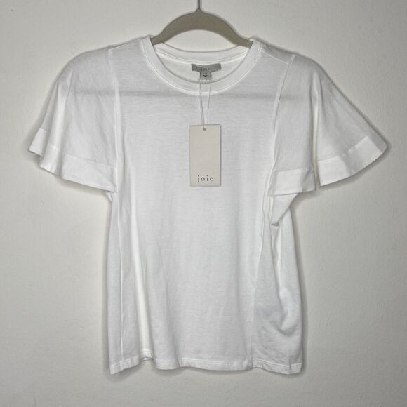 NWT Joie Aeowin Cotton White Short Flutter Sleeve Crew Neck Relaxed T-shirt XXS - Picture 2 of 12